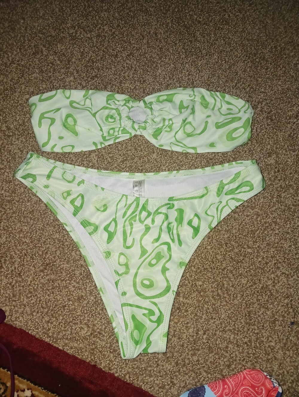 Green Patterned Bandeau Bikini Set - Women Swim